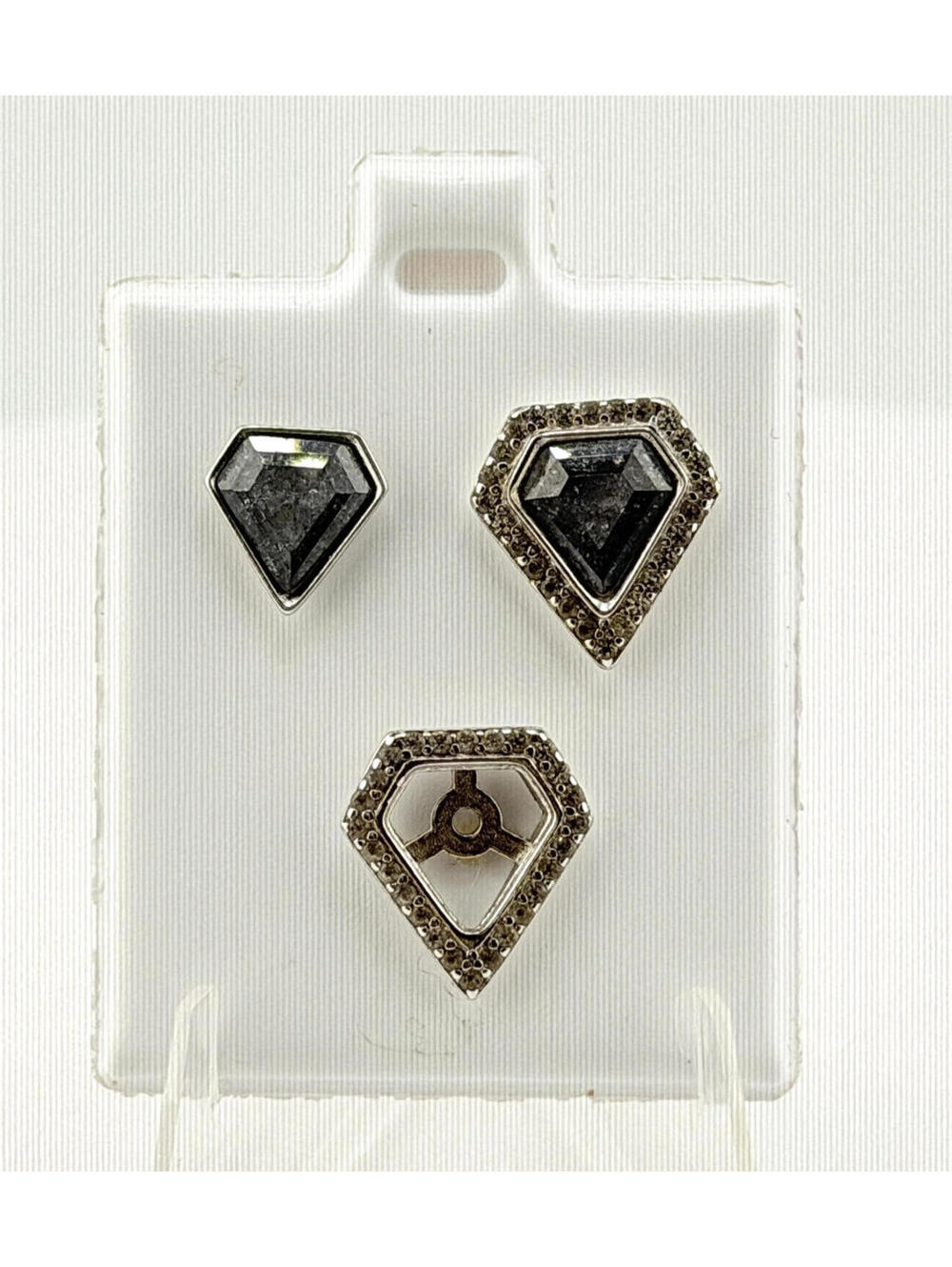Bomb Party Jacket Earrings "BP Gemstone Studs" Black Ice Crystal on Rhodium